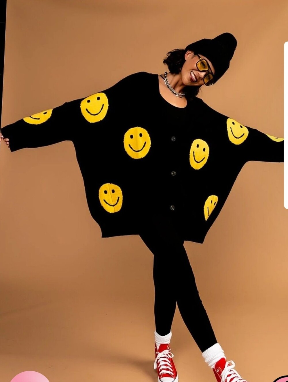 Dressed in Lala The Most Fun Oversized Cardigan Smile Smiley Button Up